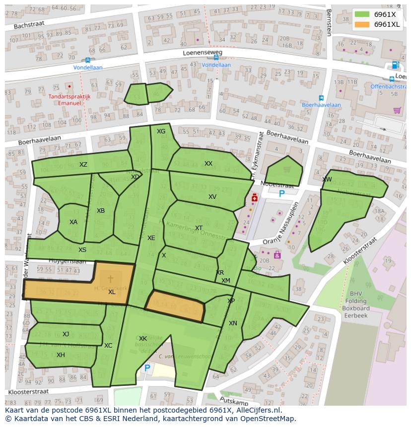 Afbeelding van het postcodegebied 6961 XL op de kaart.