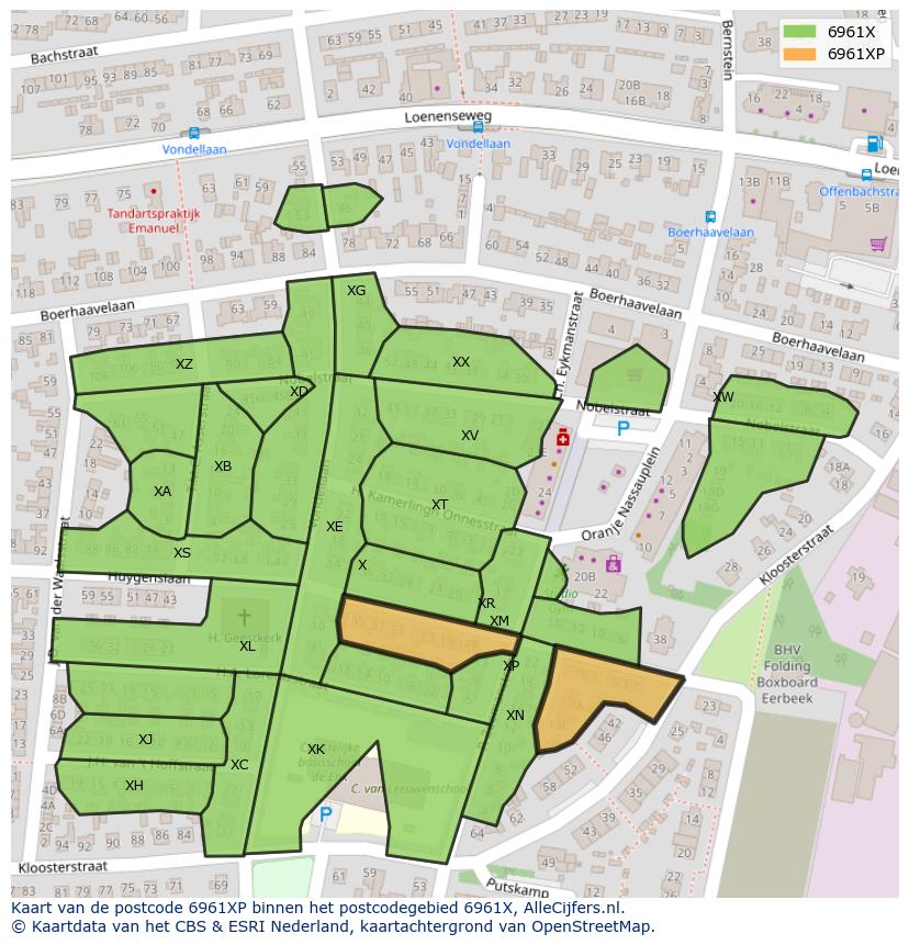 Afbeelding van het postcodegebied 6961 XP op de kaart.