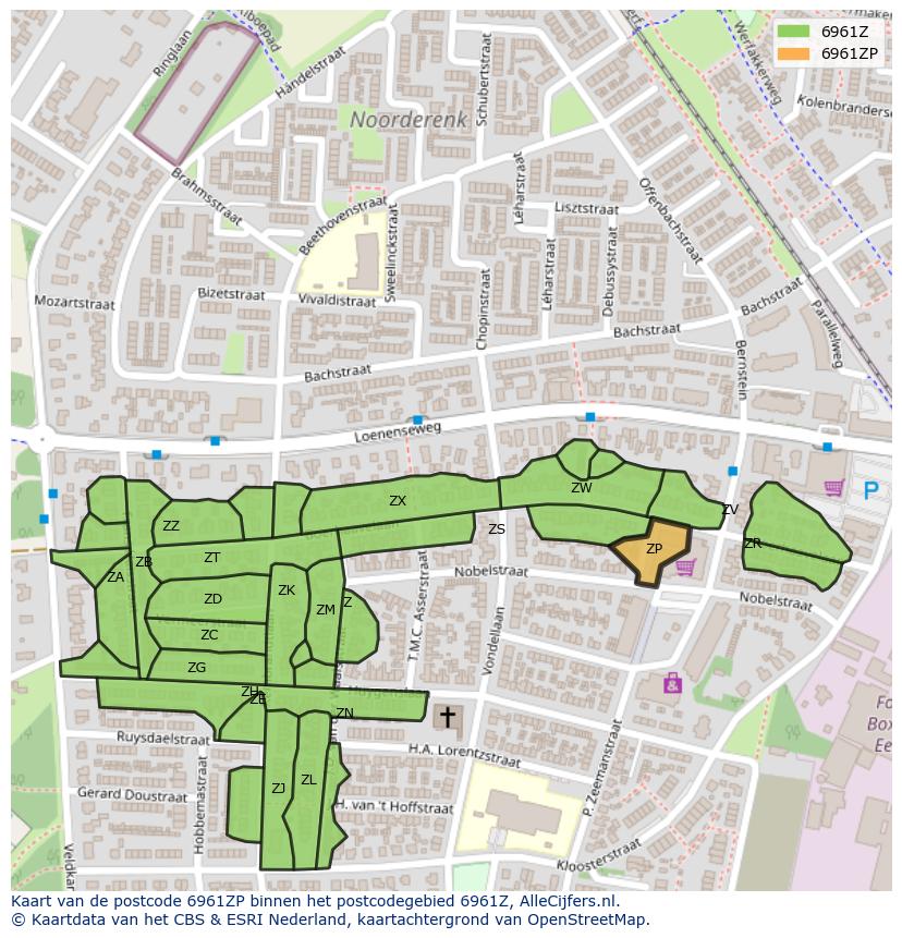 Afbeelding van het postcodegebied 6961 ZP op de kaart.