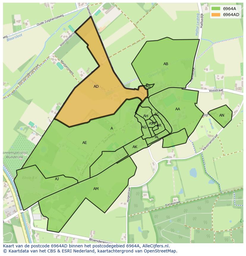 Afbeelding van het postcodegebied 6964 AD op de kaart.