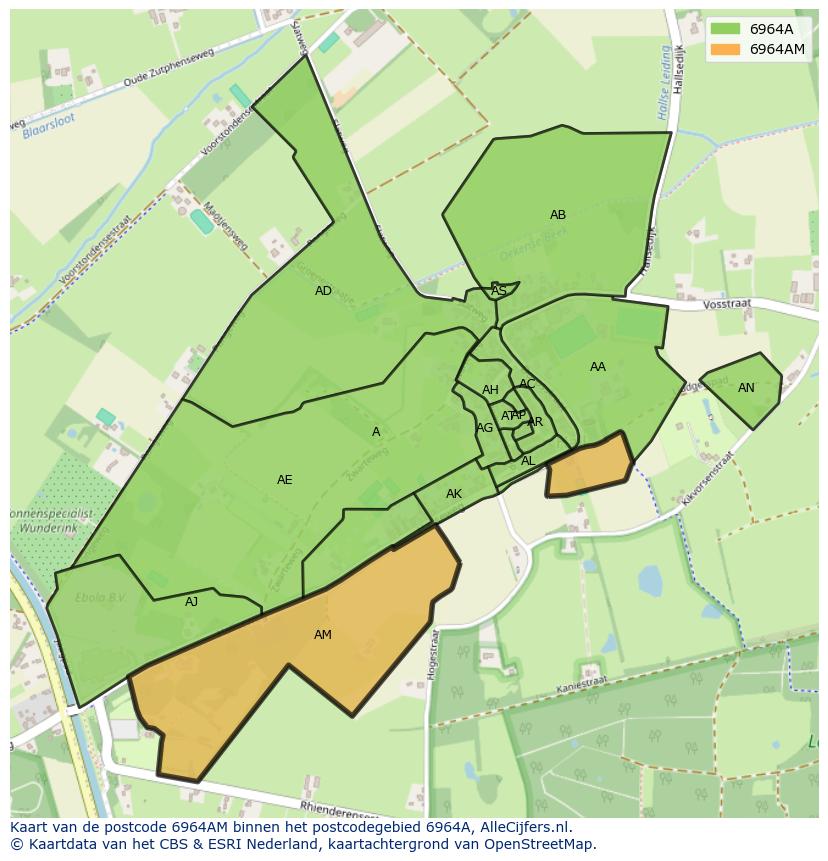 Afbeelding van het postcodegebied 6964 AM op de kaart.