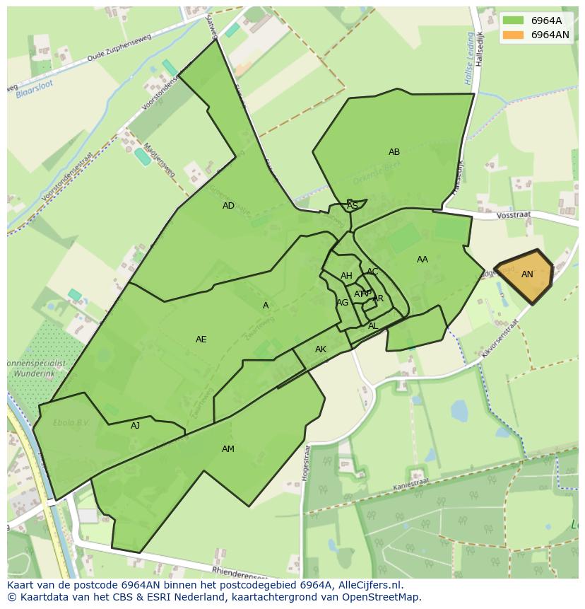 Afbeelding van het postcodegebied 6964 AN op de kaart.