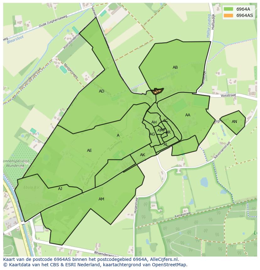 Afbeelding van het postcodegebied 6964 AS op de kaart.