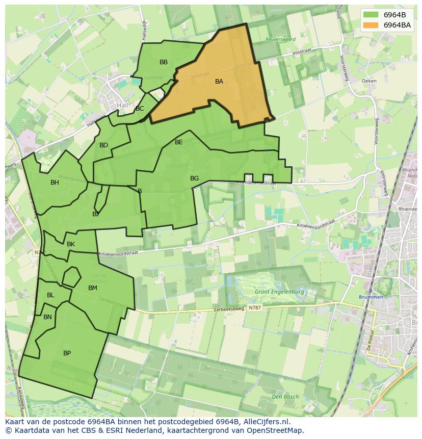 Afbeelding van het postcodegebied 6964 BA op de kaart.