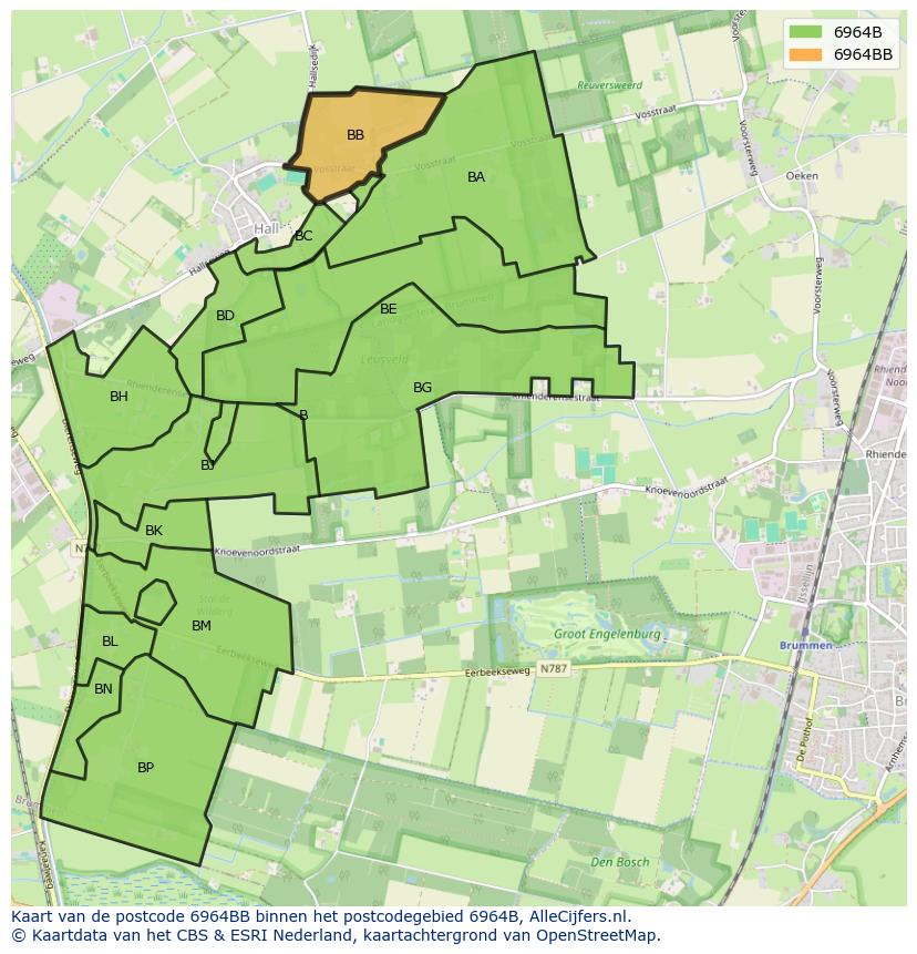Afbeelding van het postcodegebied 6964 BB op de kaart.
