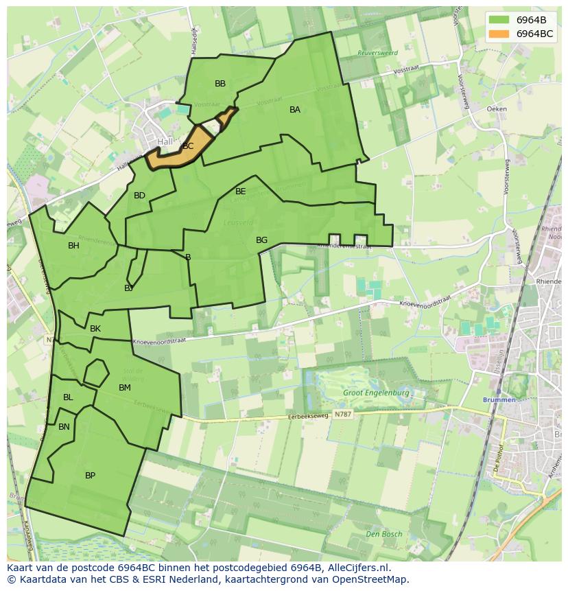 Afbeelding van het postcodegebied 6964 BC op de kaart.