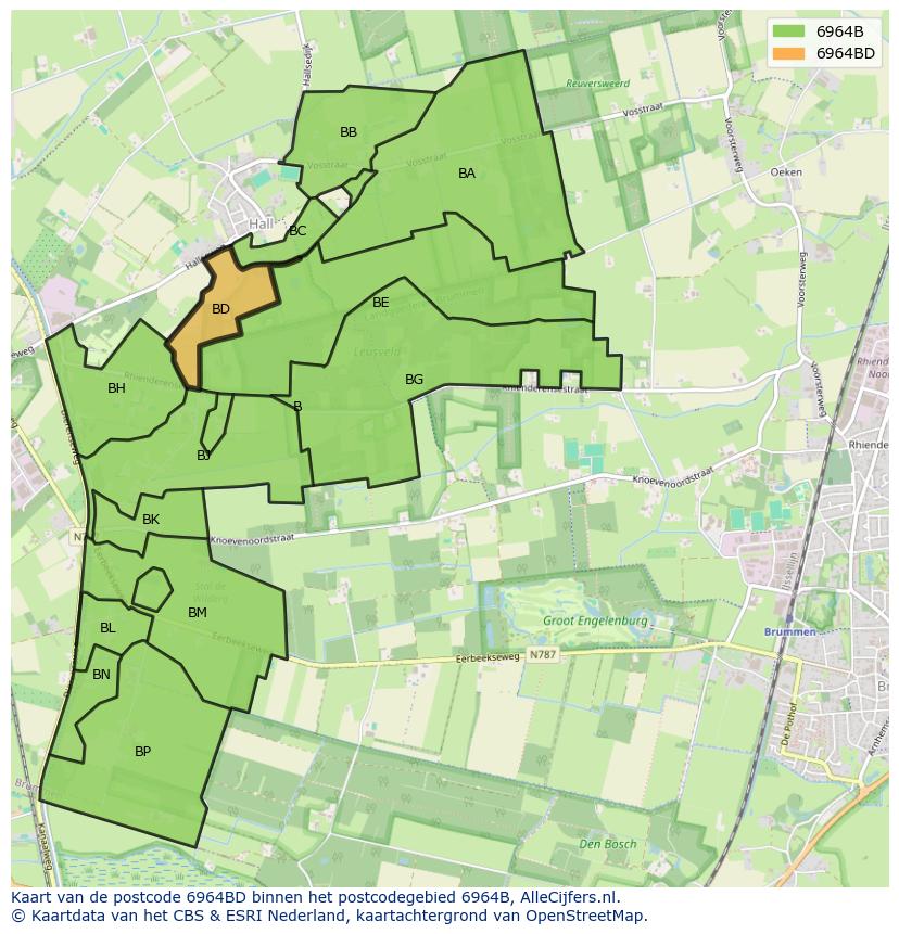 Afbeelding van het postcodegebied 6964 BD op de kaart.