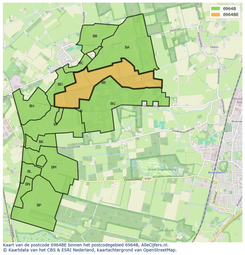 Afbeelding van het postcodegebied 6964 BE op de kaart.