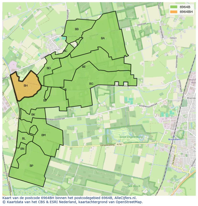 Afbeelding van het postcodegebied 6964 BH op de kaart.