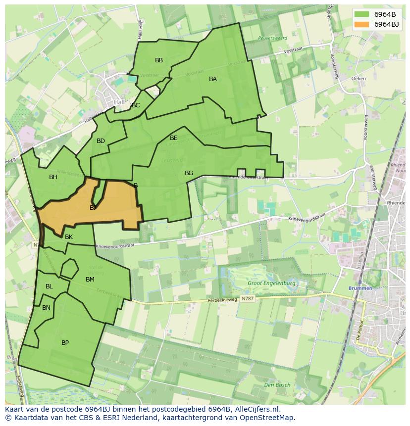Afbeelding van het postcodegebied 6964 BJ op de kaart.