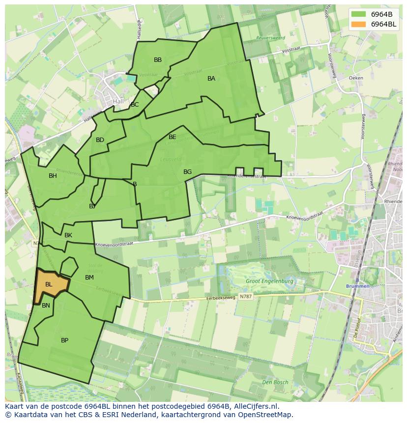 Afbeelding van het postcodegebied 6964 BL op de kaart.