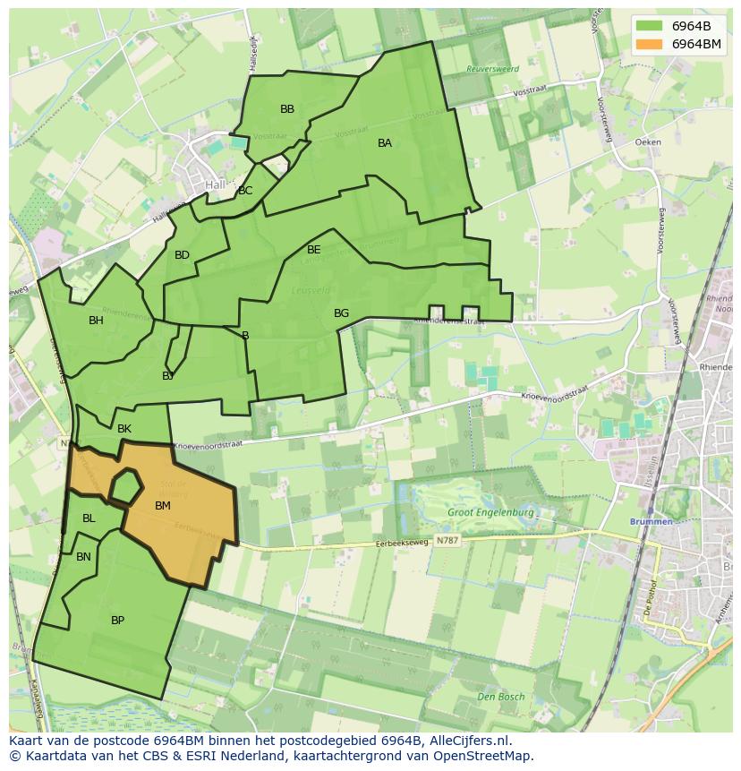 Afbeelding van het postcodegebied 6964 BM op de kaart.