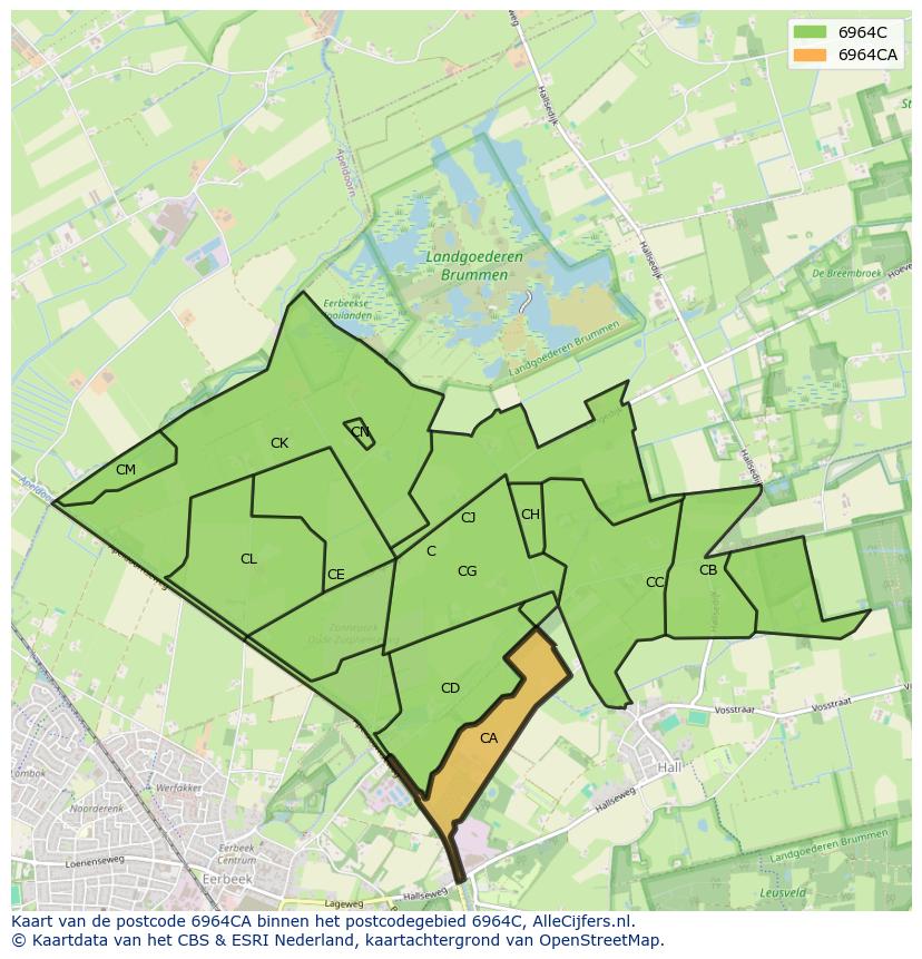 Afbeelding van het postcodegebied 6964 CA op de kaart.