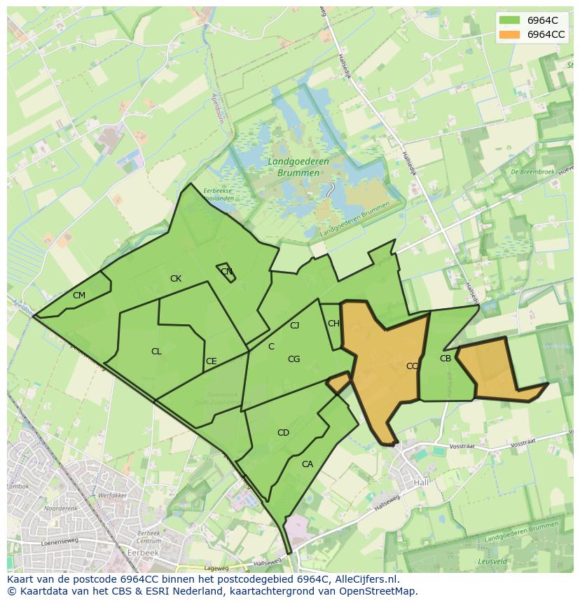 Afbeelding van het postcodegebied 6964 CC op de kaart.
