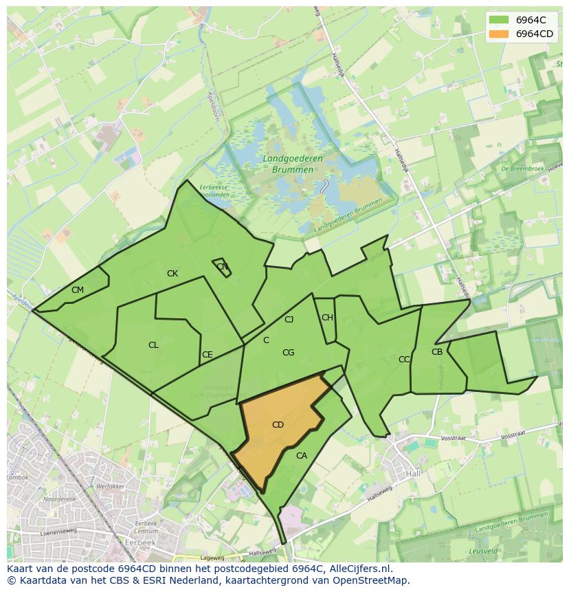 Afbeelding van het postcodegebied 6964 CD op de kaart.