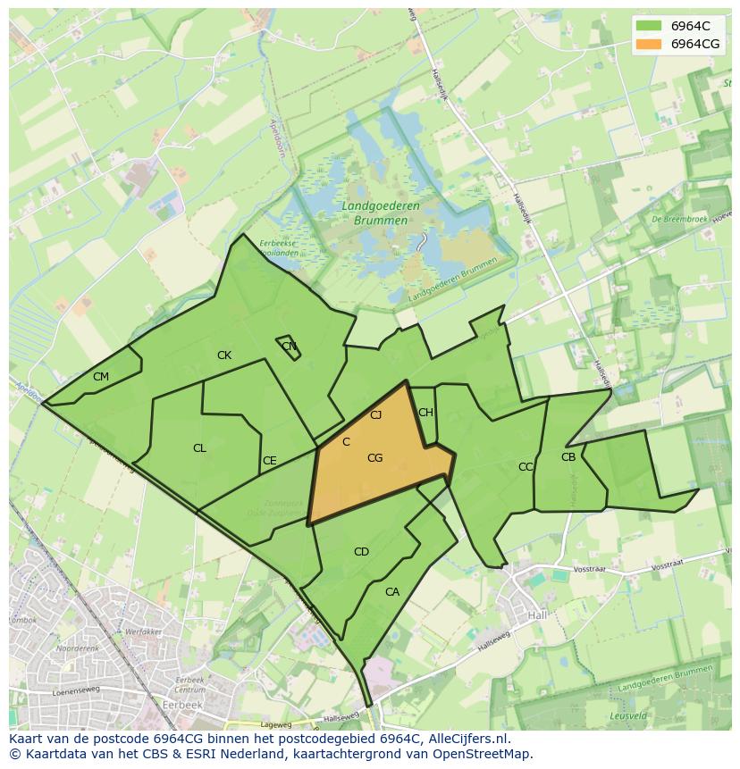 Afbeelding van het postcodegebied 6964 CG op de kaart.