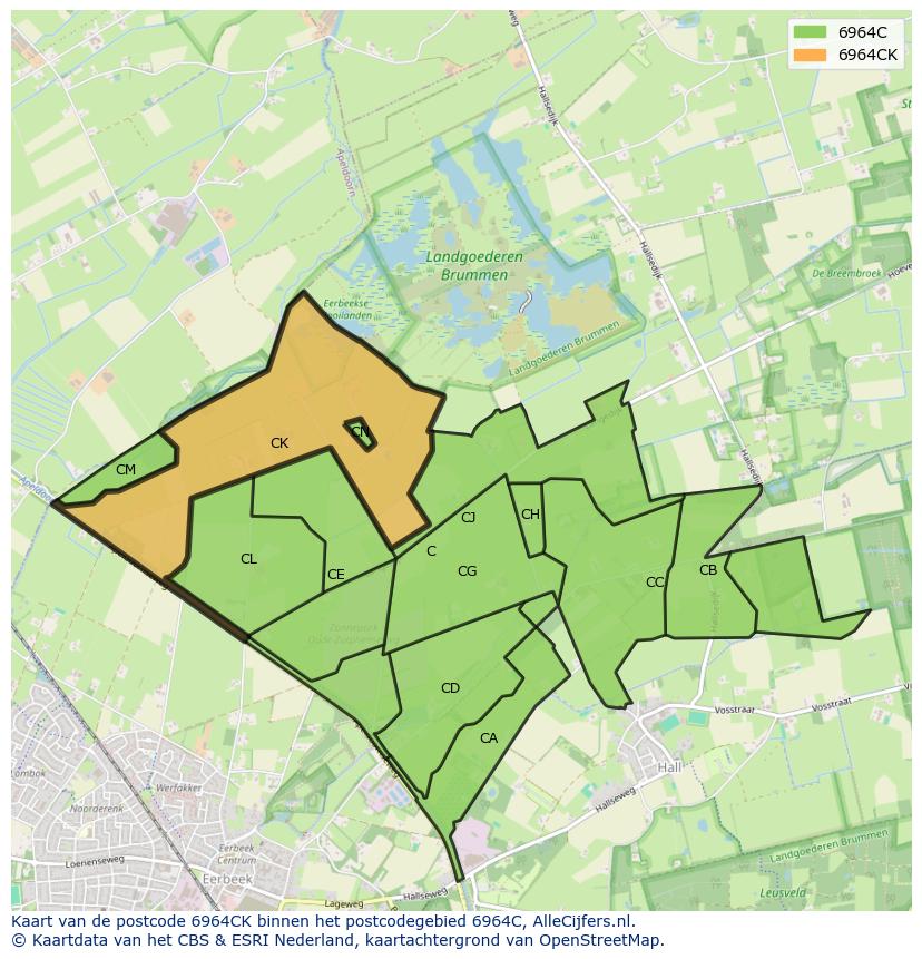 Afbeelding van het postcodegebied 6964 CK op de kaart.