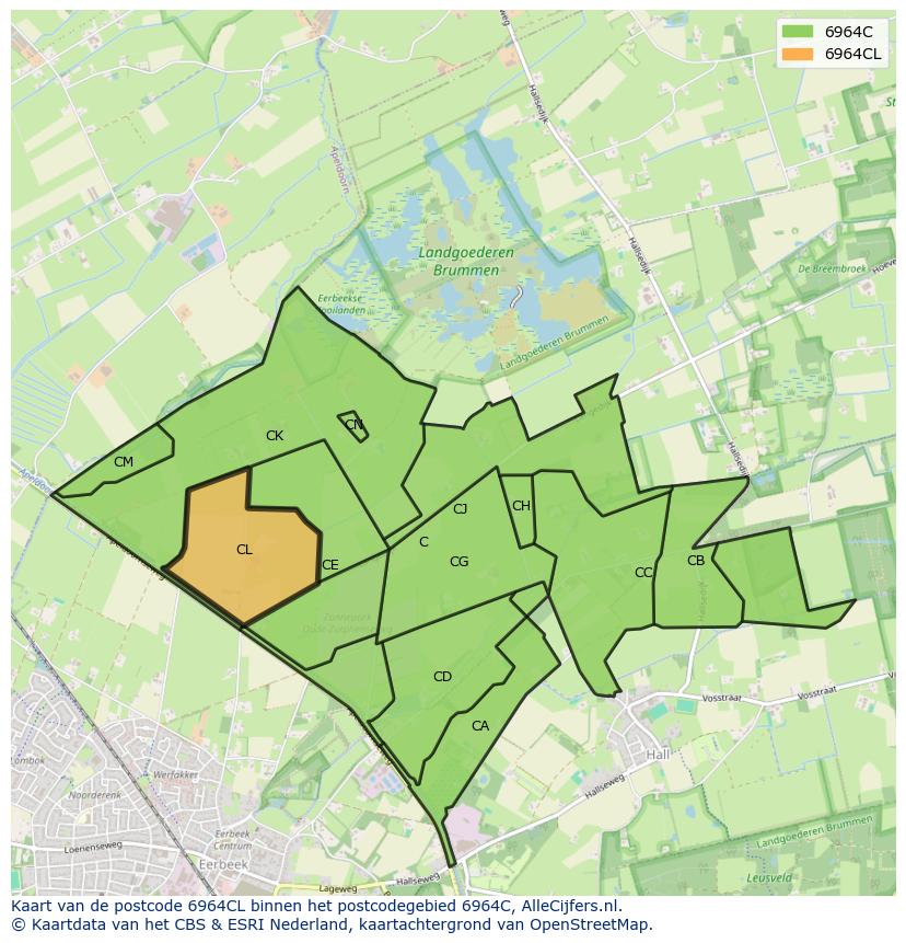Afbeelding van het postcodegebied 6964 CL op de kaart.