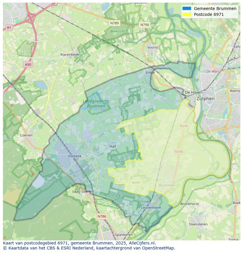 Afbeelding van het postcodegebied 6971 op de kaart.