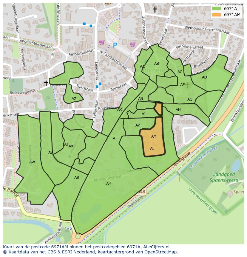Afbeelding van het postcodegebied 6971 AM op de kaart.