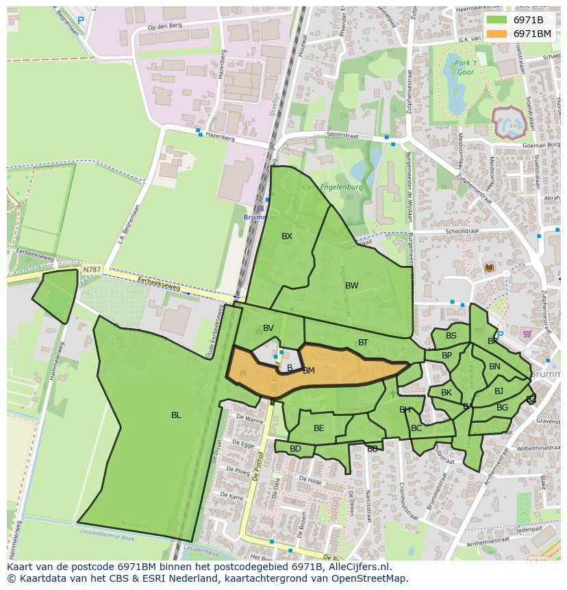 Afbeelding van het postcodegebied 6971 BM op de kaart.