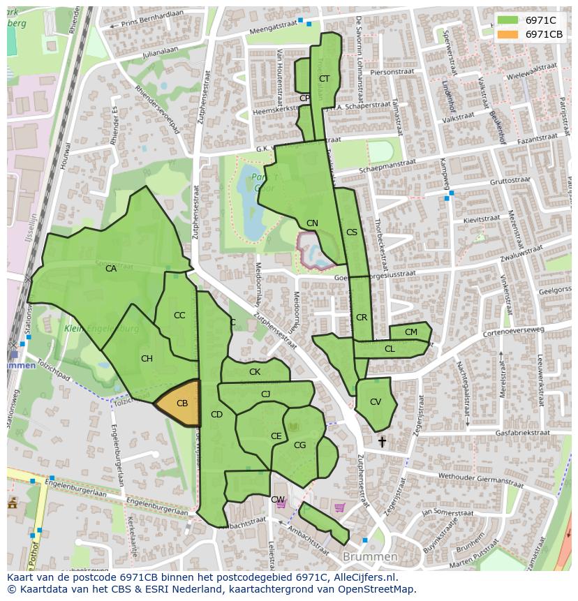 Afbeelding van het postcodegebied 6971 CB op de kaart.