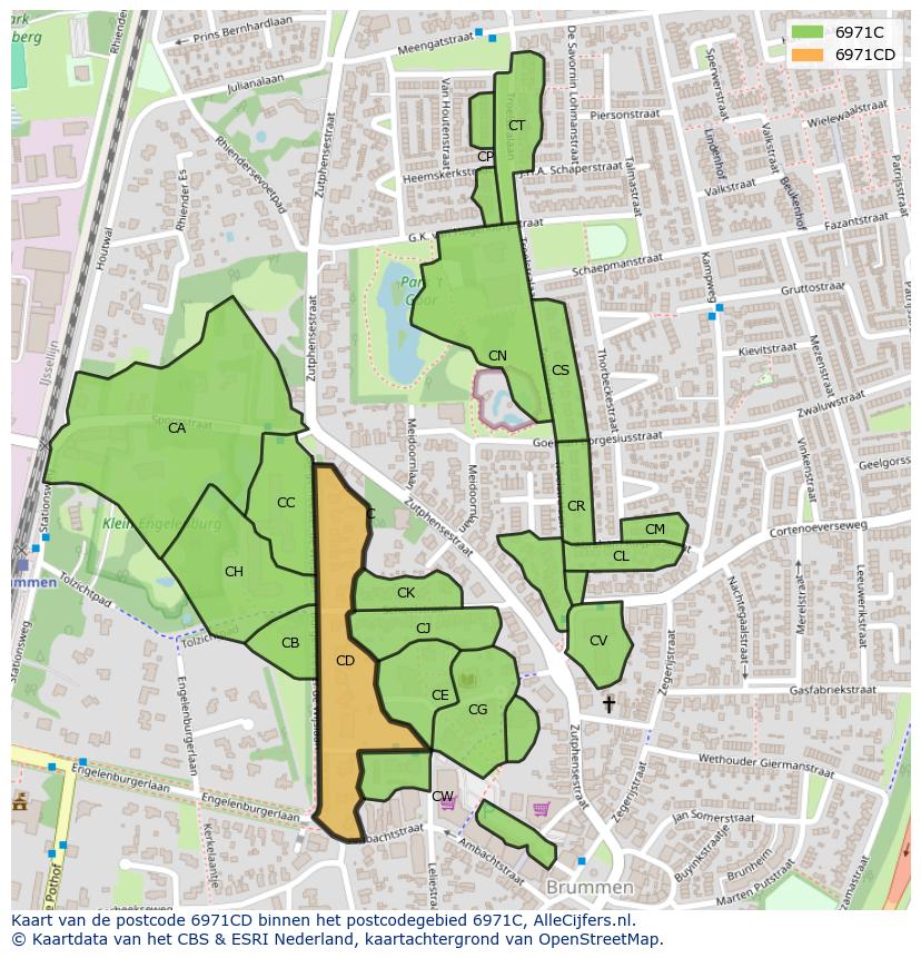 Afbeelding van het postcodegebied 6971 CD op de kaart.