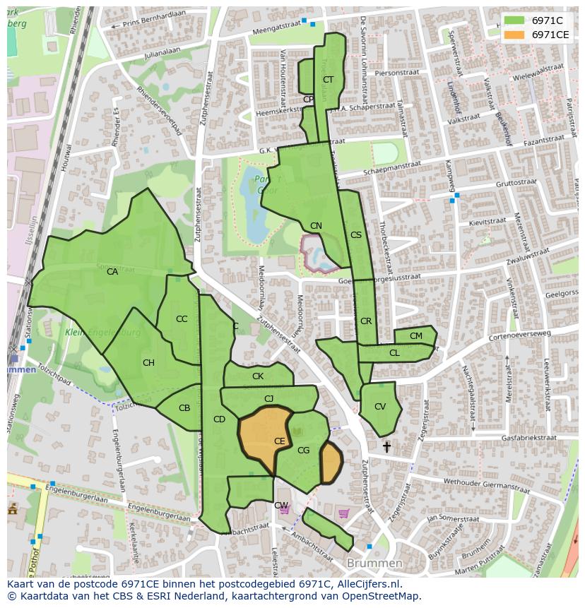 Afbeelding van het postcodegebied 6971 CE op de kaart.