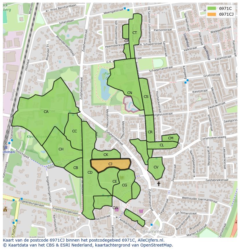 Afbeelding van het postcodegebied 6971 CJ op de kaart.