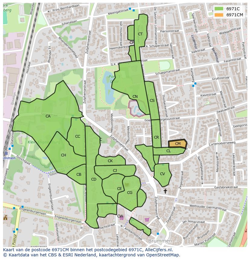 Afbeelding van het postcodegebied 6971 CM op de kaart.