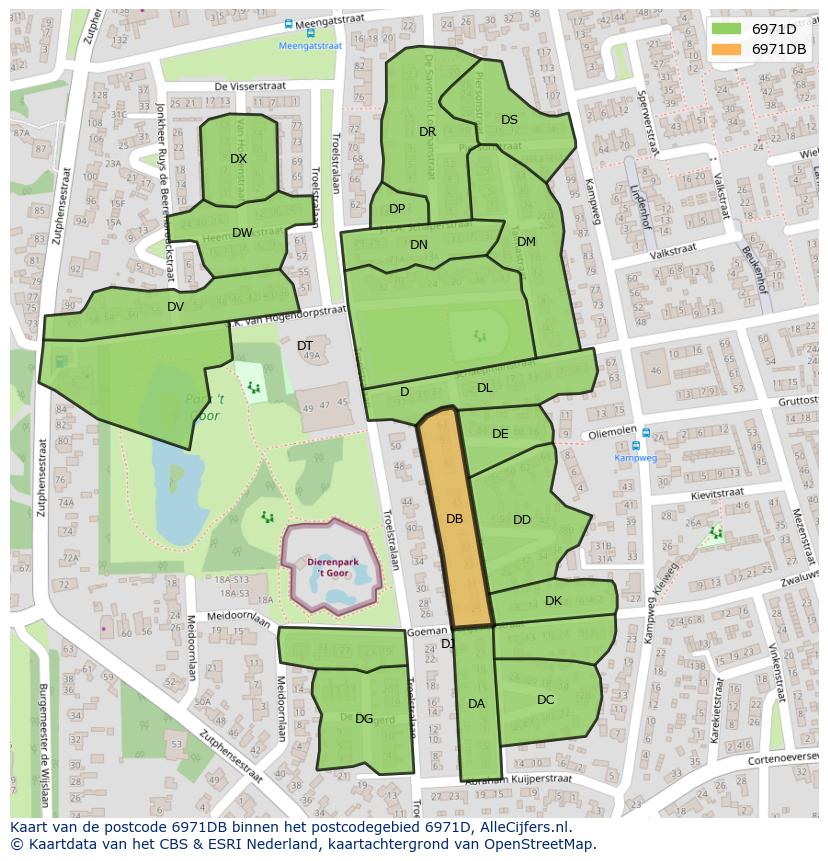 Afbeelding van het postcodegebied 6971 DB op de kaart.