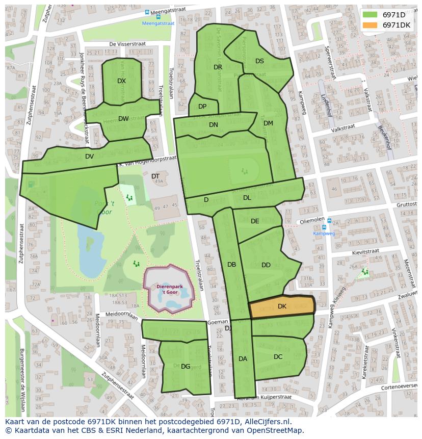 Afbeelding van het postcodegebied 6971 DK op de kaart.