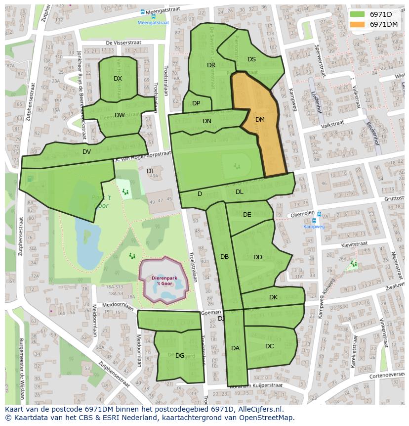 Afbeelding van het postcodegebied 6971 DM op de kaart.