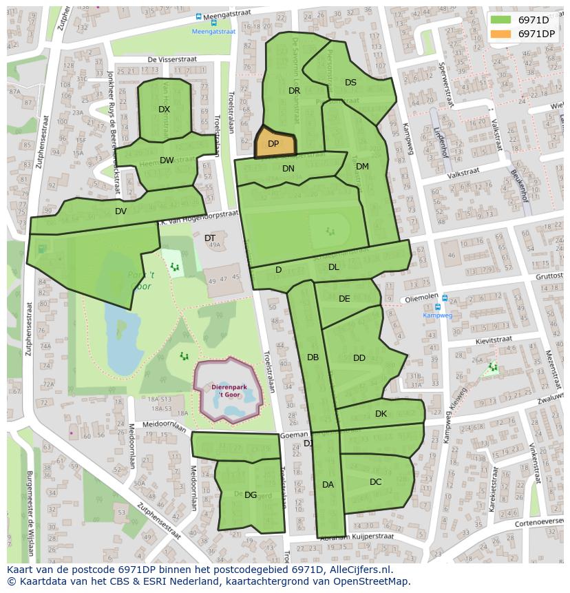 Afbeelding van het postcodegebied 6971 DP op de kaart.