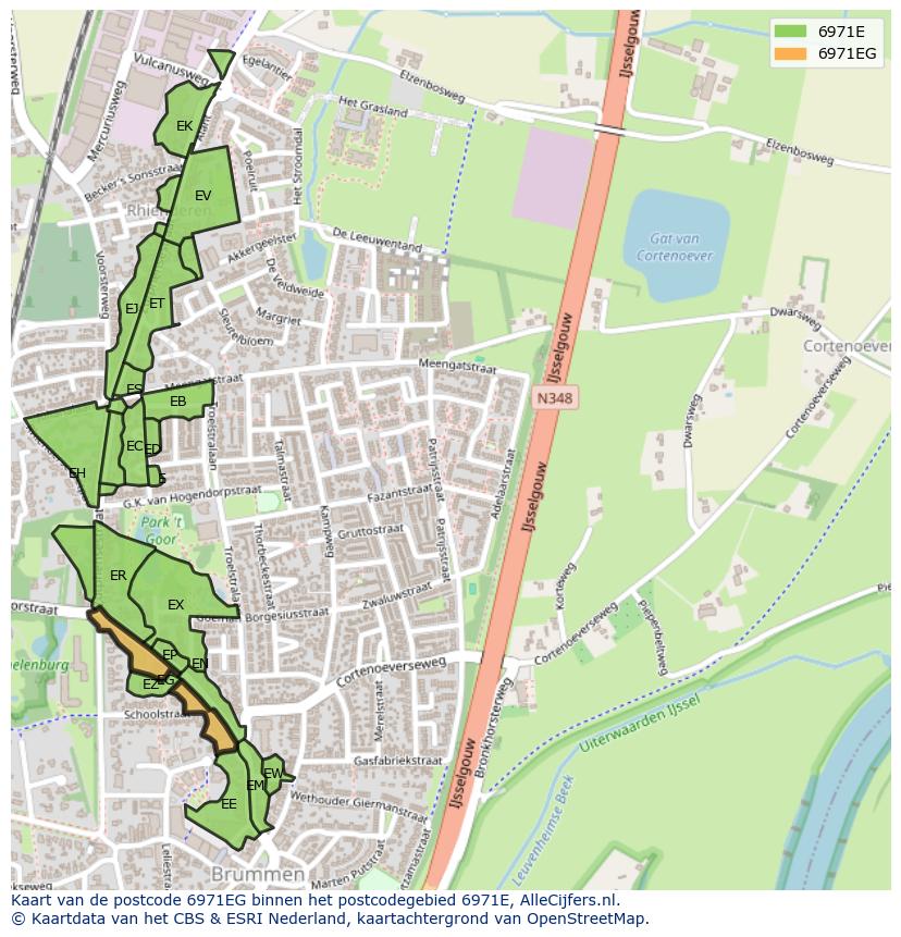 Afbeelding van het postcodegebied 6971 EG op de kaart.