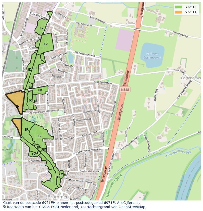 Afbeelding van het postcodegebied 6971 EH op de kaart.
