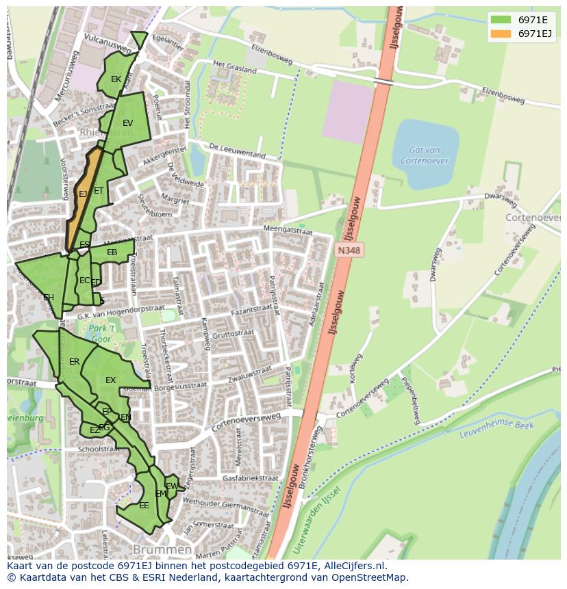 Afbeelding van het postcodegebied 6971 EJ op de kaart.