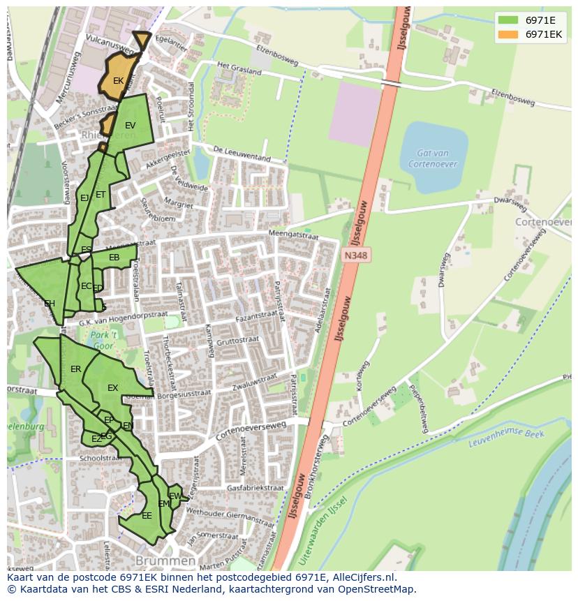 Afbeelding van het postcodegebied 6971 EK op de kaart.