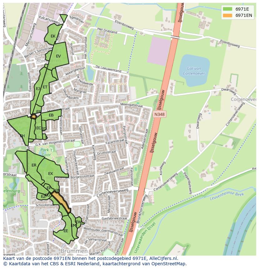 Afbeelding van het postcodegebied 6971 EN op de kaart.