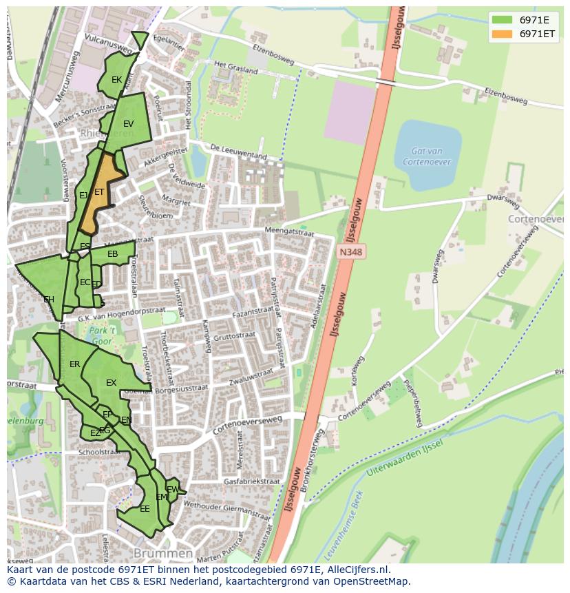 Afbeelding van het postcodegebied 6971 ET op de kaart.