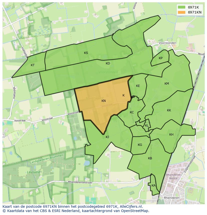 Afbeelding van het postcodegebied 6971 KN op de kaart.
