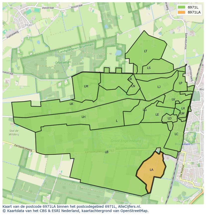 Afbeelding van het postcodegebied 6971 LA op de kaart.