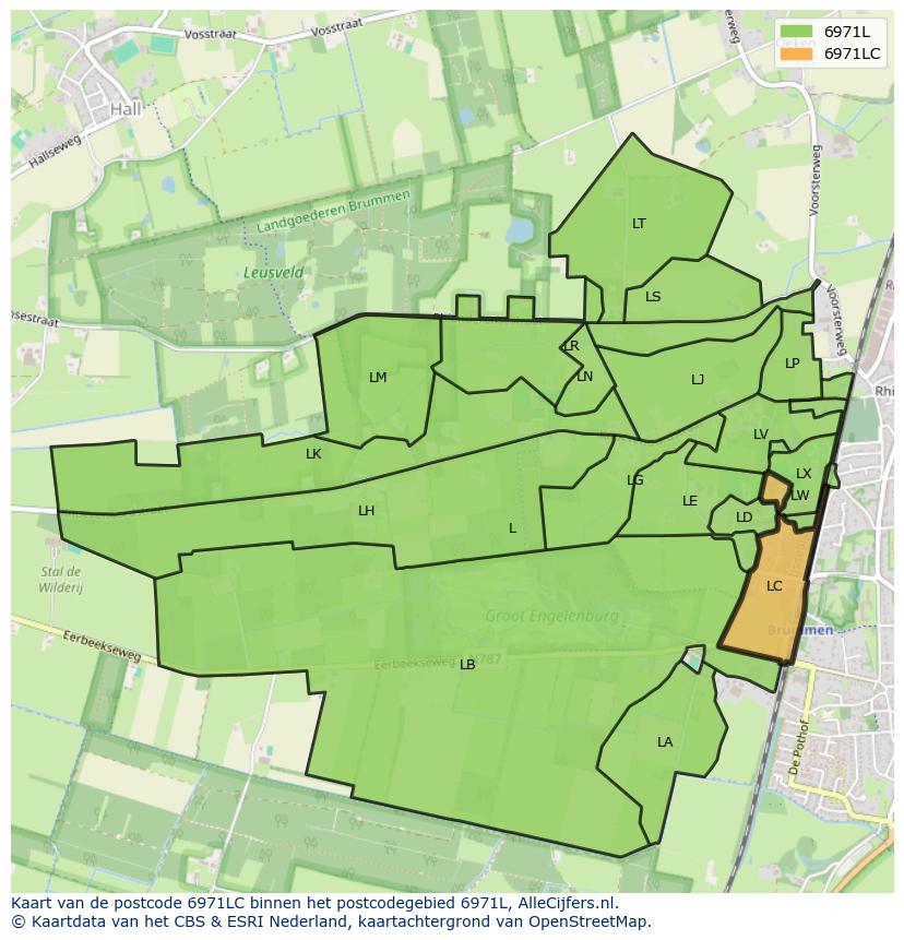 Afbeelding van het postcodegebied 6971 LC op de kaart.