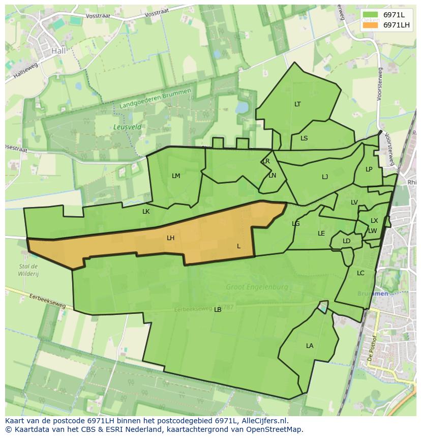 Afbeelding van het postcodegebied 6971 LH op de kaart.
