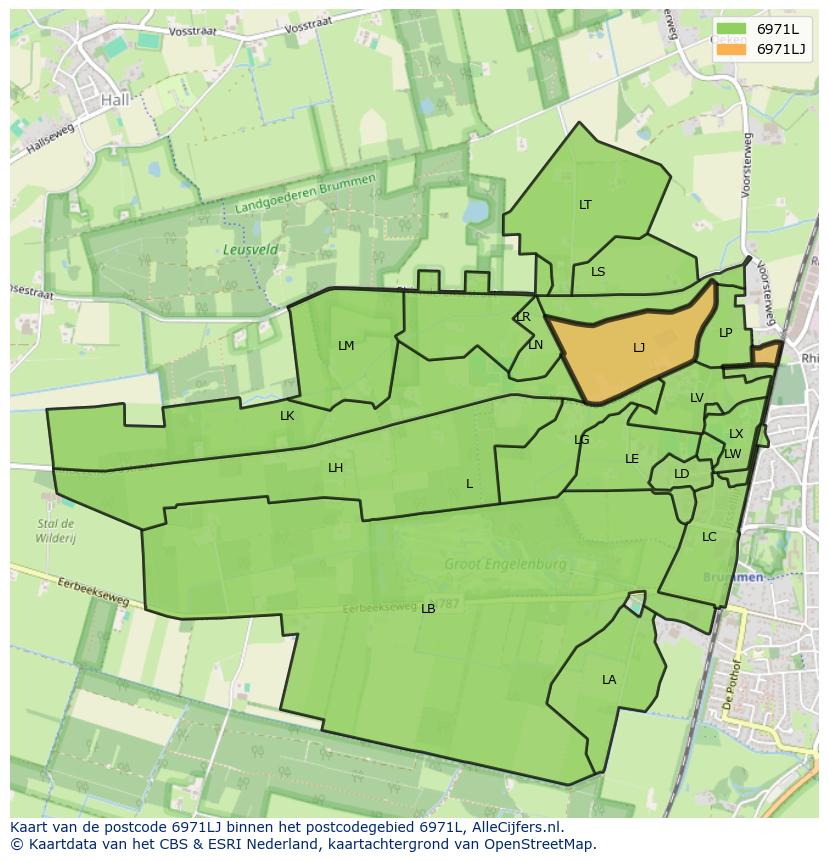 Afbeelding van het postcodegebied 6971 LJ op de kaart.