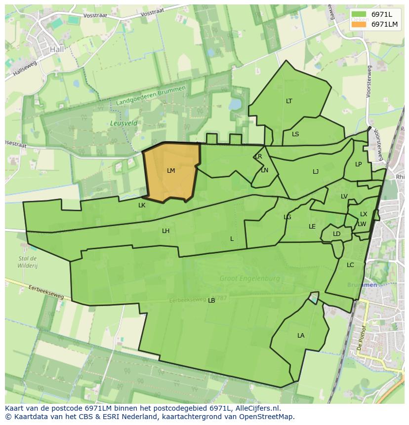Afbeelding van het postcodegebied 6971 LM op de kaart.