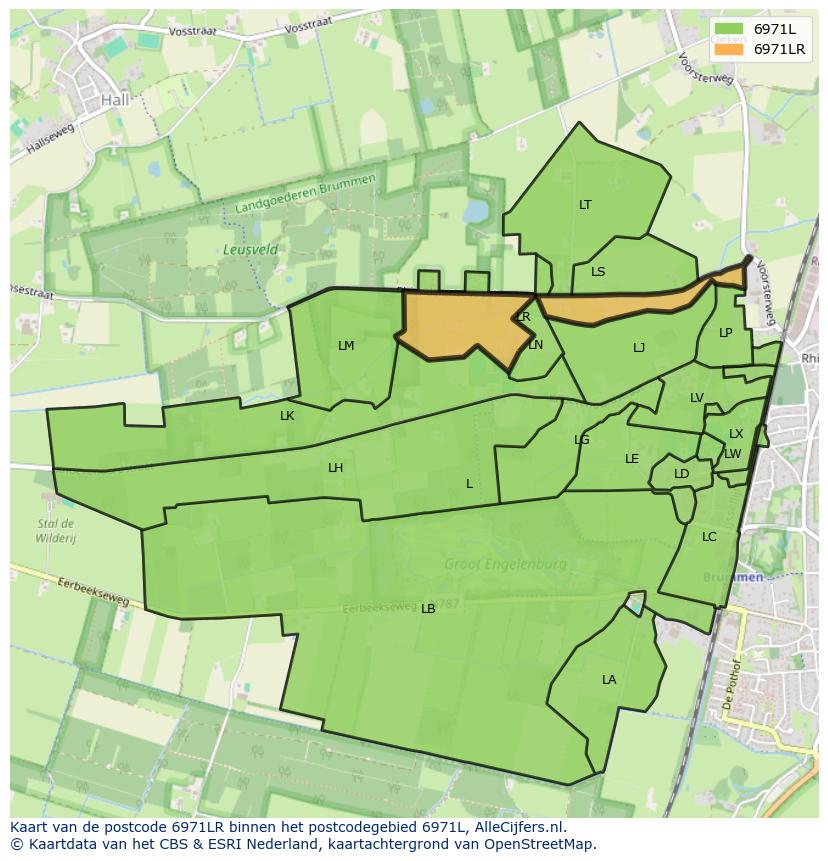 Afbeelding van het postcodegebied 6971 LR op de kaart.