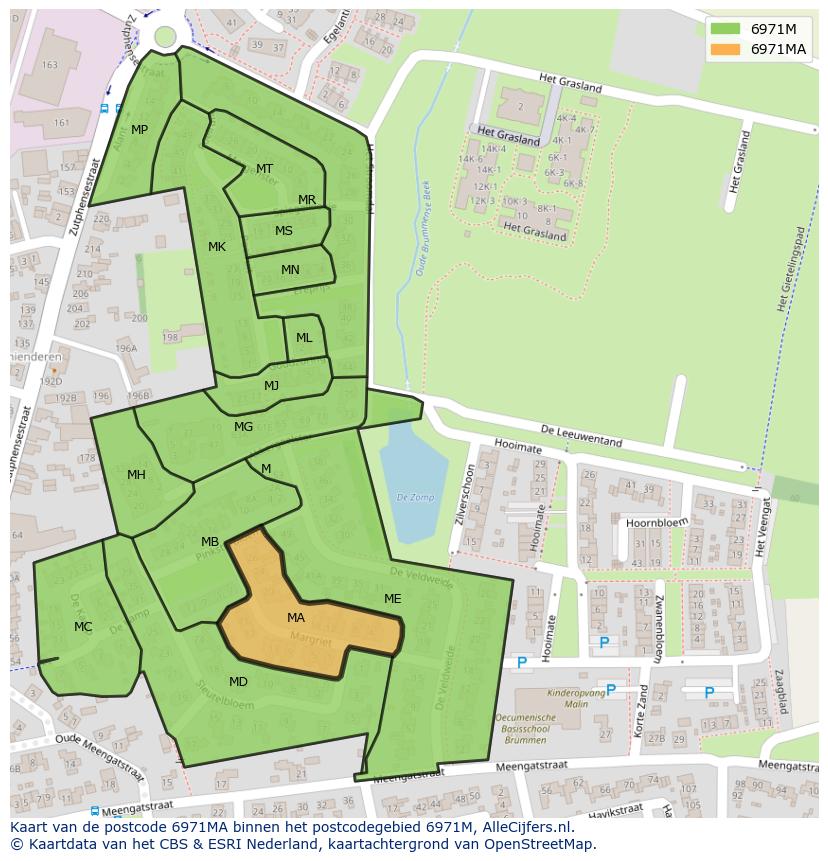 Afbeelding van het postcodegebied 6971 MA op de kaart.