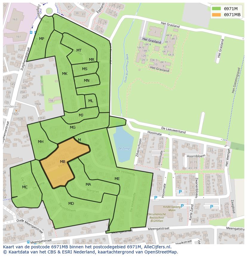 Afbeelding van het postcodegebied 6971 MB op de kaart.