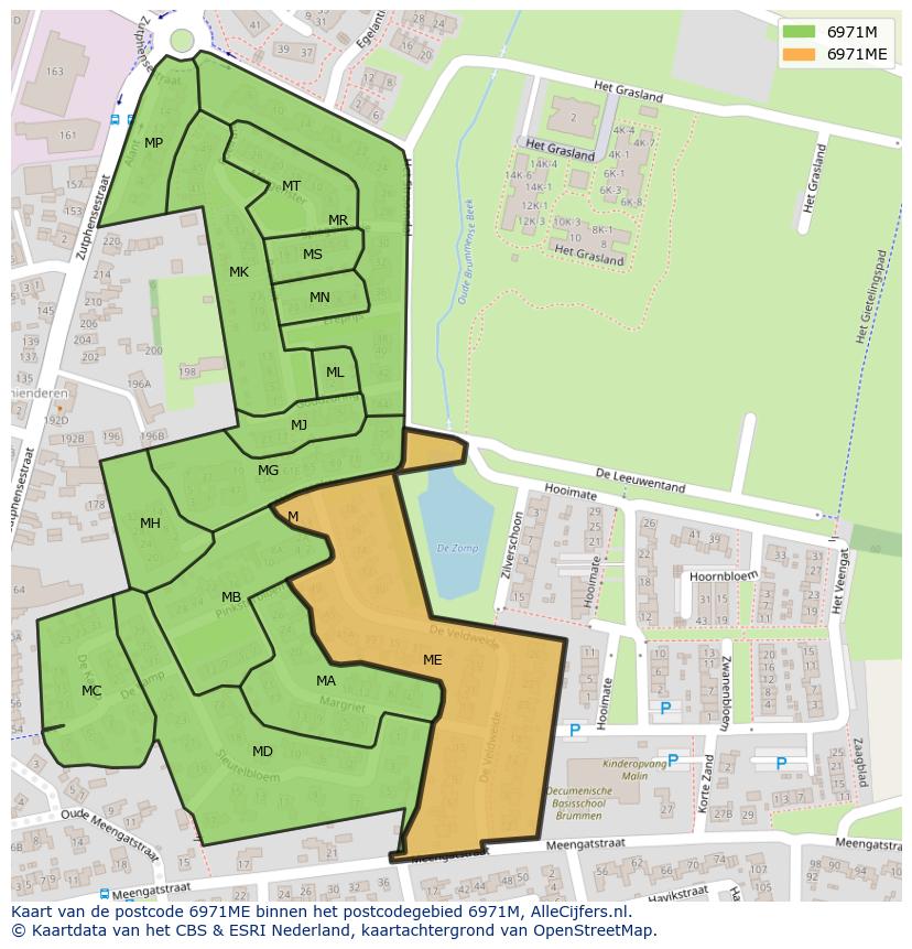 Afbeelding van het postcodegebied 6971 ME op de kaart.